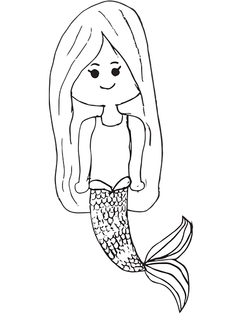 Happy Little Mermaid Girl Coloring Page