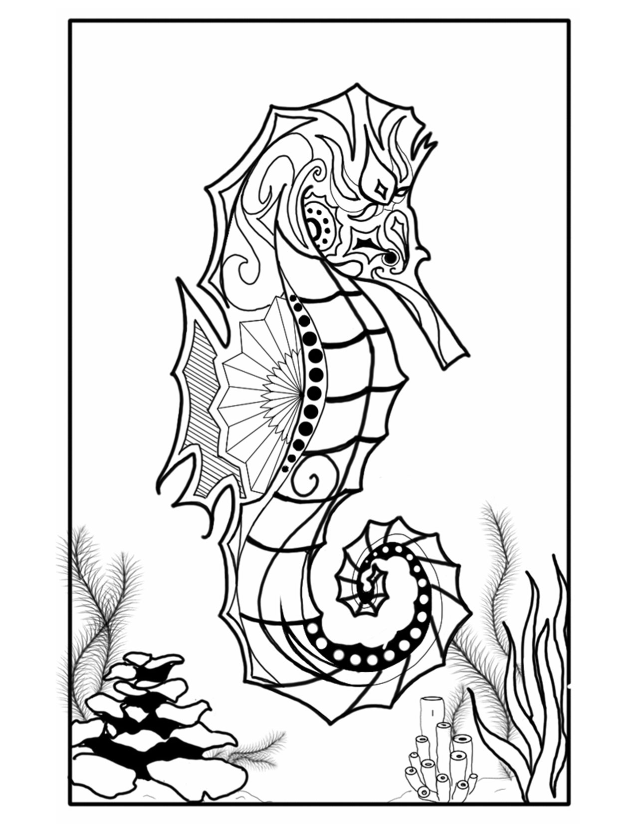 Abstract Sea Horse Coloring Page