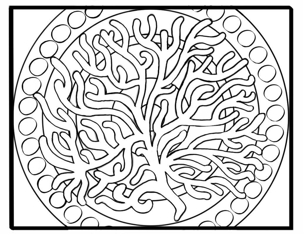 Fan Coral on Simple Mandala Background Coloring Page