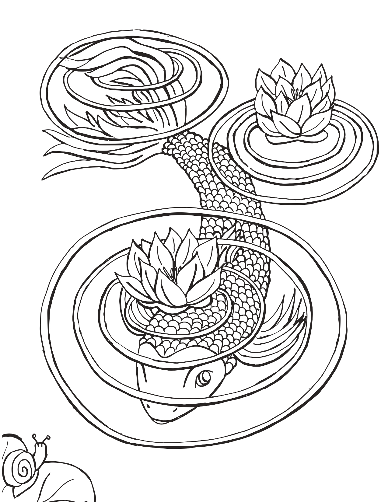 Koi Fish with Lily Pad Coloring Page