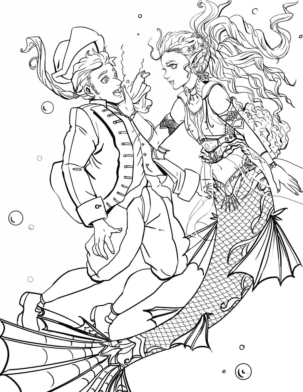 Mermaid Studies Sinking Sailor Coloring Page