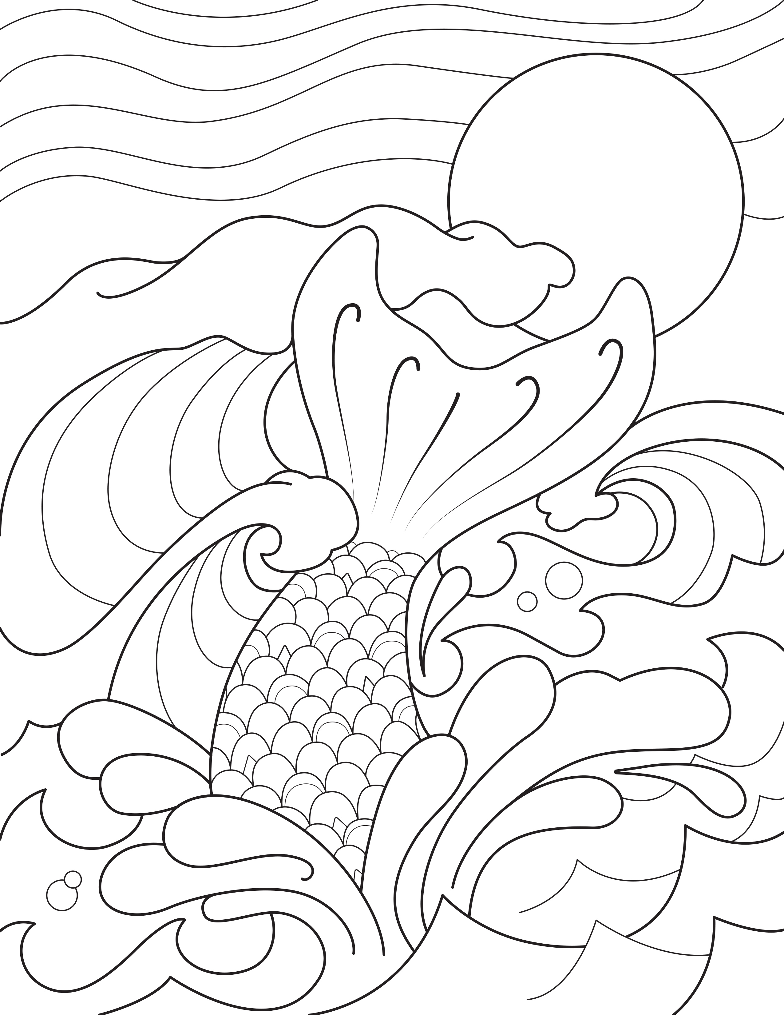 Mermaid Tail Splashing in the Waves Coloring Page